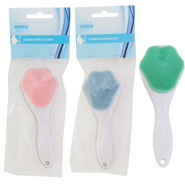 FACIAL CLEANSING BRUSH SILICONE PAW SHAPED HEAD W/PP HANDLE 3 ASST COLORS OPP/HBA HDR