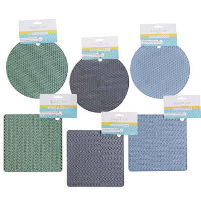 POT HOLDER/ TRIVET SILICONE SQUARE & ROUND HONEYCOMB LOOK 3 ASST COLORS/HDR/MDSG STRIP