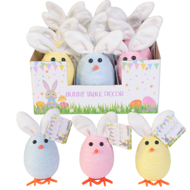 STRING WRAP EGG BUNNY EAR'D CHICK 3 ASST 6.5IN H X 2.75 DIA IN 12PC PDQ