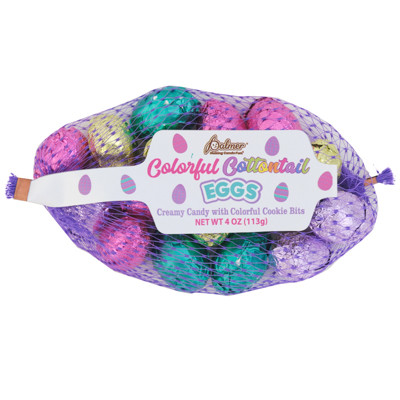 COLORFUL COTTONTAIL CREAMY CANDY W/COOKIE BITS 3.4 OZ IN MESH BAG IN COUNTER DISPLAY