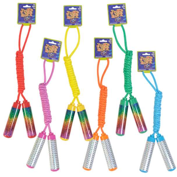 JUMP ROPE 7FT 2ASST SILVER & RAINBOW LASER HANDLES/ 6 ASST SOLID COLOR ROPES BARBELL HDR