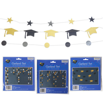 GRAD GARLAND 7FT MULTIFINISH 4CT STAR/ 3CT CAP/ 4CT DOT