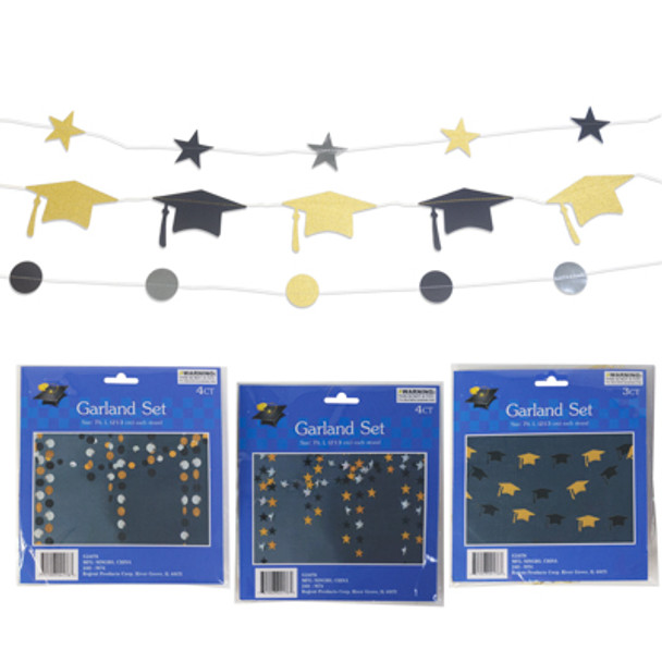 GRAD GARLAND 7FT MULTIFINISH 4CT STAR/ 3CT CAP/ 4CT DOT