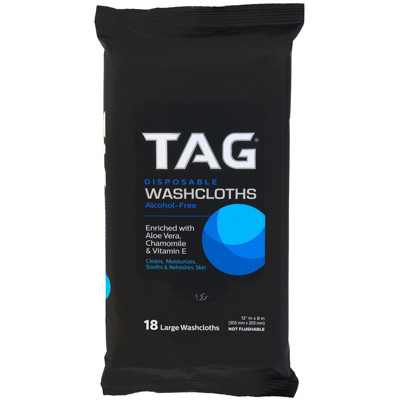 TAG WASHCLOTH 18CT FULL BODY ALCOHOL FREE 12PC PDQ  ALOE VERA, CHAMOMILE & VITAMIN E
