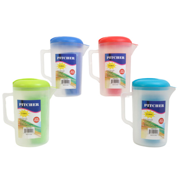 PITCHER 2L 4 ASSORTED COLORS WITH 4 12 OZ PLASTIC GLASSES