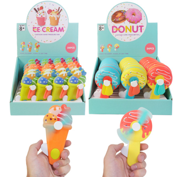NOVELTY MANUAL HAND FAN DONUT & ICE CREAM 3 ASST EA THEME IN 24PC PDQ
