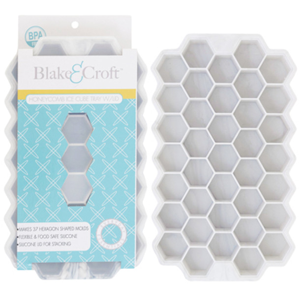 ICE CUBE TRAY W/LID SILICONE/HONEYCOMB SHAPE/MAKES 37 CUBES