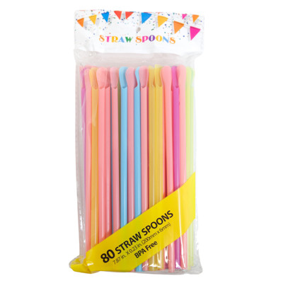 STRAW SPOONS 80CT 4 NEON COLORS/PK 6MM DIA X 7.87IN L PTB PB/BPA FREE