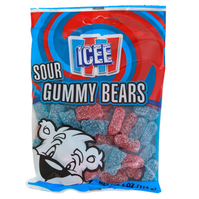 ICEE SOUR GUMMY BEARS 4 OZ PEG BAG