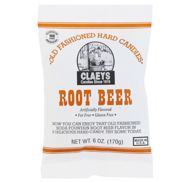 CLAEY'S OLD FASHIONED HARD CANDIES ROOT BEER 6 OZ PEG BAG
