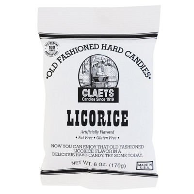 CLAEYS OLD FASHIONED HARD CANDIES LICORICE 6 OZ PEG BAG