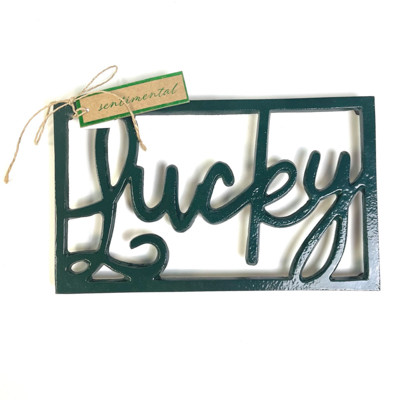 TRIVET 10IN LUCKY CUTOUT GREEN SENTIMENTAL