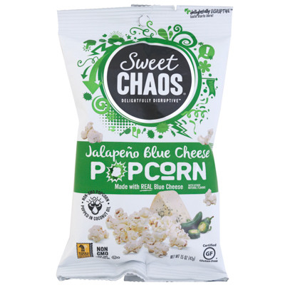 SWEET CHAOS POPCORN JALAPEÑO BLUE CHEESE 1.5 OZ PEG BAG NO AMAZON SALES
