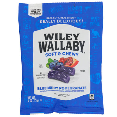 LICORICE WILEY WALLABY BLUEBERRY POMEGRANATE 4 OZ PEG BAG NO AMAZON SALES