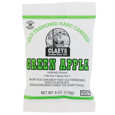 CLAEYS OLD FASHIONED HARD CANDIES GREEN APPLE 6 OZ PEG BAG