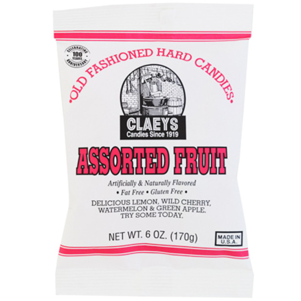 CLAEYS OLD FASHIONED HARD CANDIES ASSORTED FRUIT 6 OZ PEG BAG