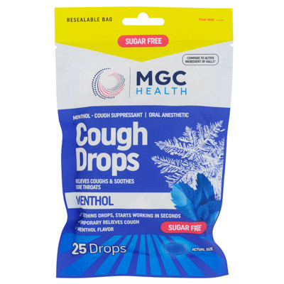 COUGH DROPS 25CT SUGAR FREE 06/2026 MENTHOL MGC HEALTH