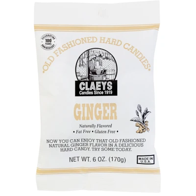 CLAEY'S OLD FASHIONED HARD CANDIES GINGER 6 OZ PEG BAG