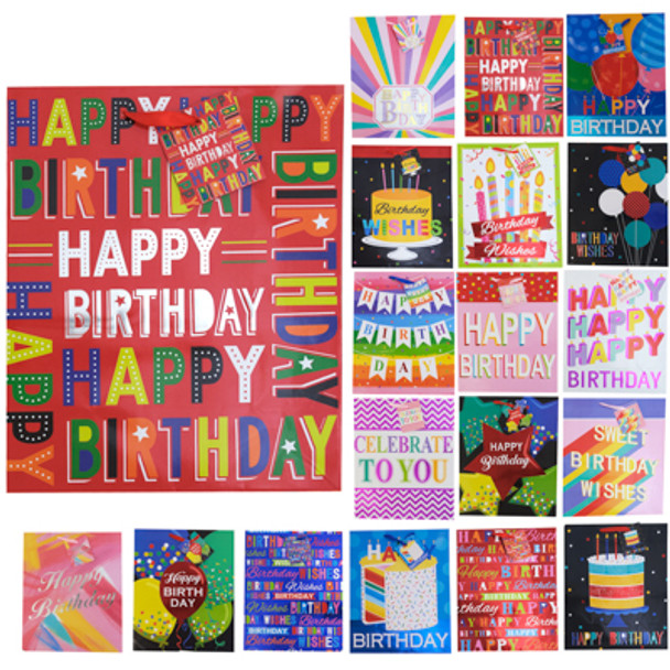 GIFT BAG BIRTHDAY HOTSTAMP LARGE 10.5 X 13 X 5.5 ASSTD
