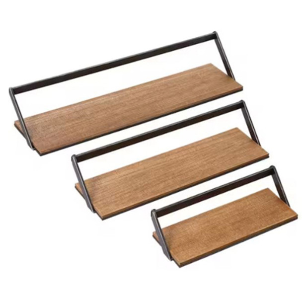 RTA SHELVES 3PC SET FLOATING METAL/WOOD BROWN BOX