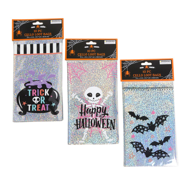 LOOT BAG CELLO 5X9IN HLWN HOLOGRAM 10CT NO GUSSET 24PC CLIPSTRIP/ 3AST PBH