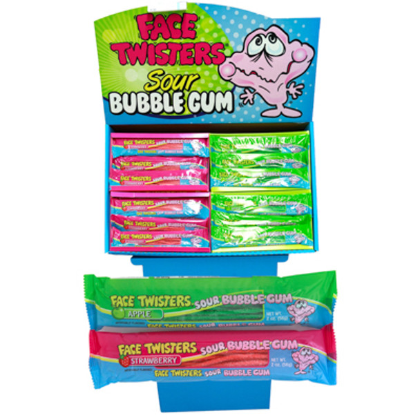 SOUR SUGAR COATED BUBBLE GUM STRAW SHIPPER 48 STRAWBERRY 48 GREEN APPLE
