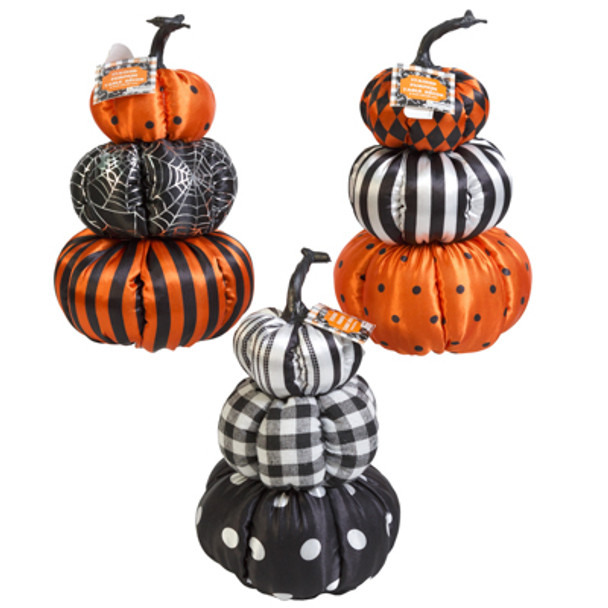 PUMPKIN TRIO TABLE DECOR 9IN STACKED STYLE POLYESTER HLWN/ HT