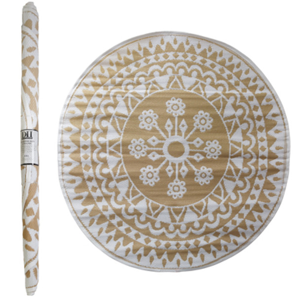 OUTDOOR RUG 5FT ROUND FLORAL TAUPE  WOVEN POLYPROPYLENE  REVERSIBLE