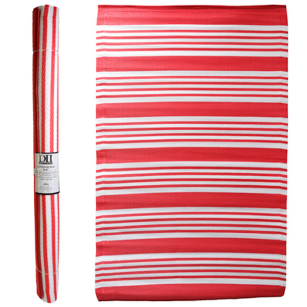 OUTDOOR RUG 4X6  AWNING MULTI STRIPE CORAL WOVEN POLYPROPYLENE REVERSIBLE