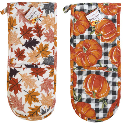 OVEN MITT / POTHOLDER DOUBLE HAND 2 ASST HARVEST PRINT HT/ JHOOK