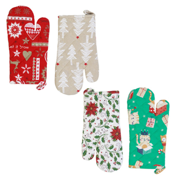OVEN MITT 4 AST CHRISTMAS HT/ JHOOK 7X12.5IN