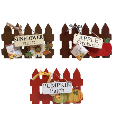 TABLE DECOR HARVEST FENCE GREETING 3 AST MDF 7 X4IN / MDF COMPLY HARVEST LABEL