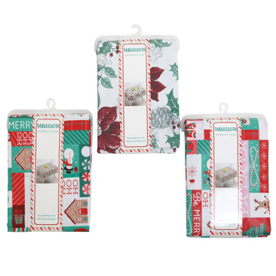 TABLECOVER CHRISTMAS FLANNEL PE 3AST DESIGNS 85GSM PEGGABLE SLEEVE CARD W/ HANGER