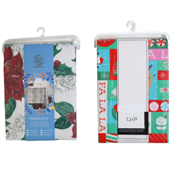 TABLECOVER CHRISTMAS FLANNEL PE 3AST DESIGNS 85GSM PEGGABLE SLEEVE CARD W/ HANGER