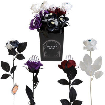 ROSE STEM W/ HAND/ EYEBALL/ SKULL CENTER 14-17IN K/D PDQ/ BARBELL LABEL