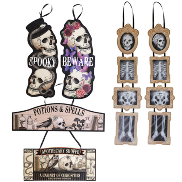 WALL PLAQUE HALLOWEEN MDF 6 ASST VINTAGE BLACK N WHITE LOOK/ MDF COMPLY LABEL