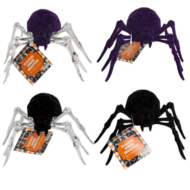 SPIDER SKELETON FLOCKED 4 ASST 9IN X 5.25IN X 5.5IN HLWN / HT SPIDER SKELETON FLOCKED 4 ASST 9IN X 5.25IN X 5.5IN HLWN / HT