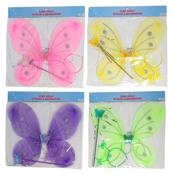 FAIRY WINGS W/ WAND & HEADBOPPER 4 ASST COLORS PB HEADER