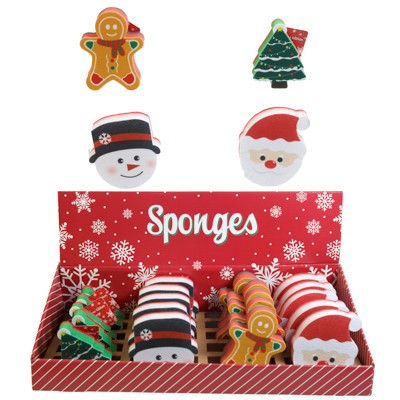 KITCHEN SPONGES CHRISTMAS SHAPES 3 LAYER/ 4 STYLES/ 20PC PDQ/ HT