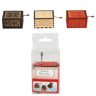 MUSIC BOX MINI WOODEN 2.5 X 2.125 3 ASST CHRISTMAS SONGS IN PEGGABLE PVC BOX MDF COMPLY