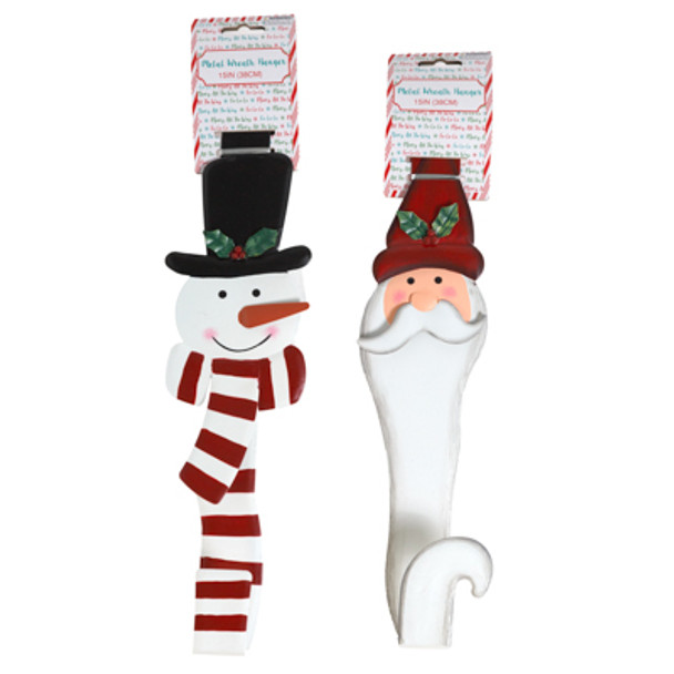 WREATH HANGER SANTA OR SNOWMAN SHAPE DIE CUT METAL 2 ASST 15IN L WREATH HANGER SANTA OR SNOWMAN SHAPE DIE CUT METAL 2 ASST 15IN L