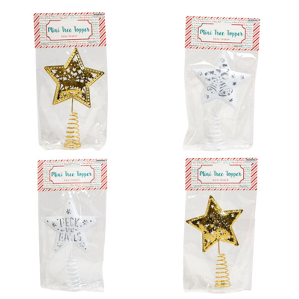 TREE TOPPER SMALL 5.5IN H 4AST METAL 2 EA GOLD/ WHITE