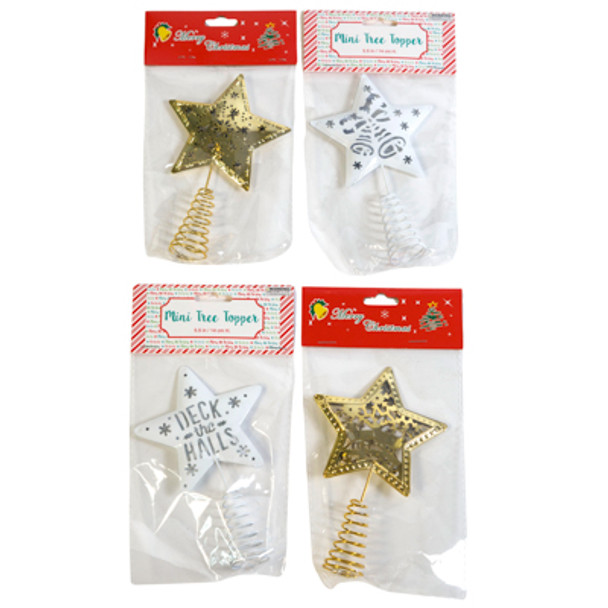 TREE TOPPER SMALL 5.5IN H 4AST METAL 2 EA GOLD/ WHITE