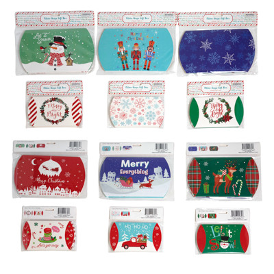 GIFT BOX PILLOW SHAPE 4CT SM/ 3CT LG EA ON 12PC DISP STRIP XMAS PBH EA IN 3 ASST PRINTS/ PBSLV