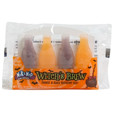 NIK-L-NIP WITCHES BREW 4 PACK 1.39 OZ TOTAL ORANGE & BLACK RASPBERRY COUNTER DISPLAY