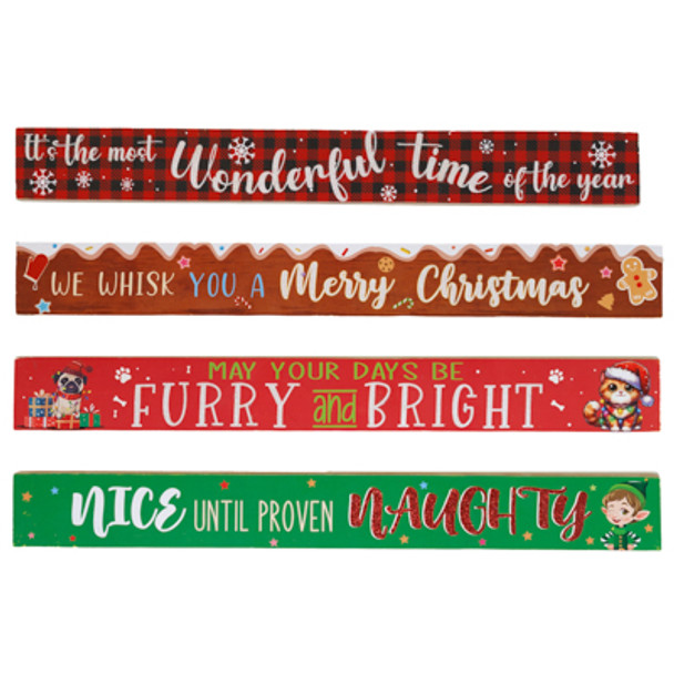 TABLE DECOR CHRISTMAS HORIZONTAL 18IN MDF 4 AST STYLES/ XMAS/ MDF LABEL