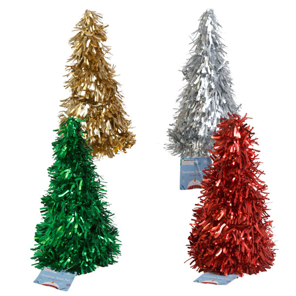 CHRISTMAS TINSEL TREE CONE 10IN 4 ASST CLRS/MATTE XMAS HT