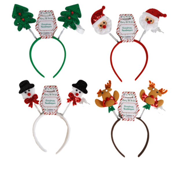 HEADBOPPER CHRISTMAS 4 ASST REINDEER/ TREE/ SNOWMAN/ SANTA XMAS BARBELL HDR