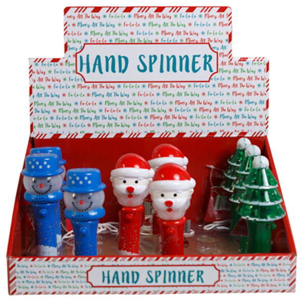 HAND SPINNER LIGHT-UP CHRISTMAS 3 ASST SANTA/TREE/SNOWMAN 3XLR44 BATT INC/ PDQ/ HT