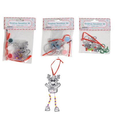 SUNCATCHER PAINT KIT CHRISTMAS W/ BEAD LEGS 3 ASST ELF/ DEER/ SNOWMAN PBH